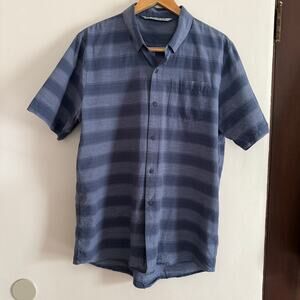 TRAVISMATHEW | A Okay Stripe Short Sleeve Button-up Shirt In Total Eclipse | XL